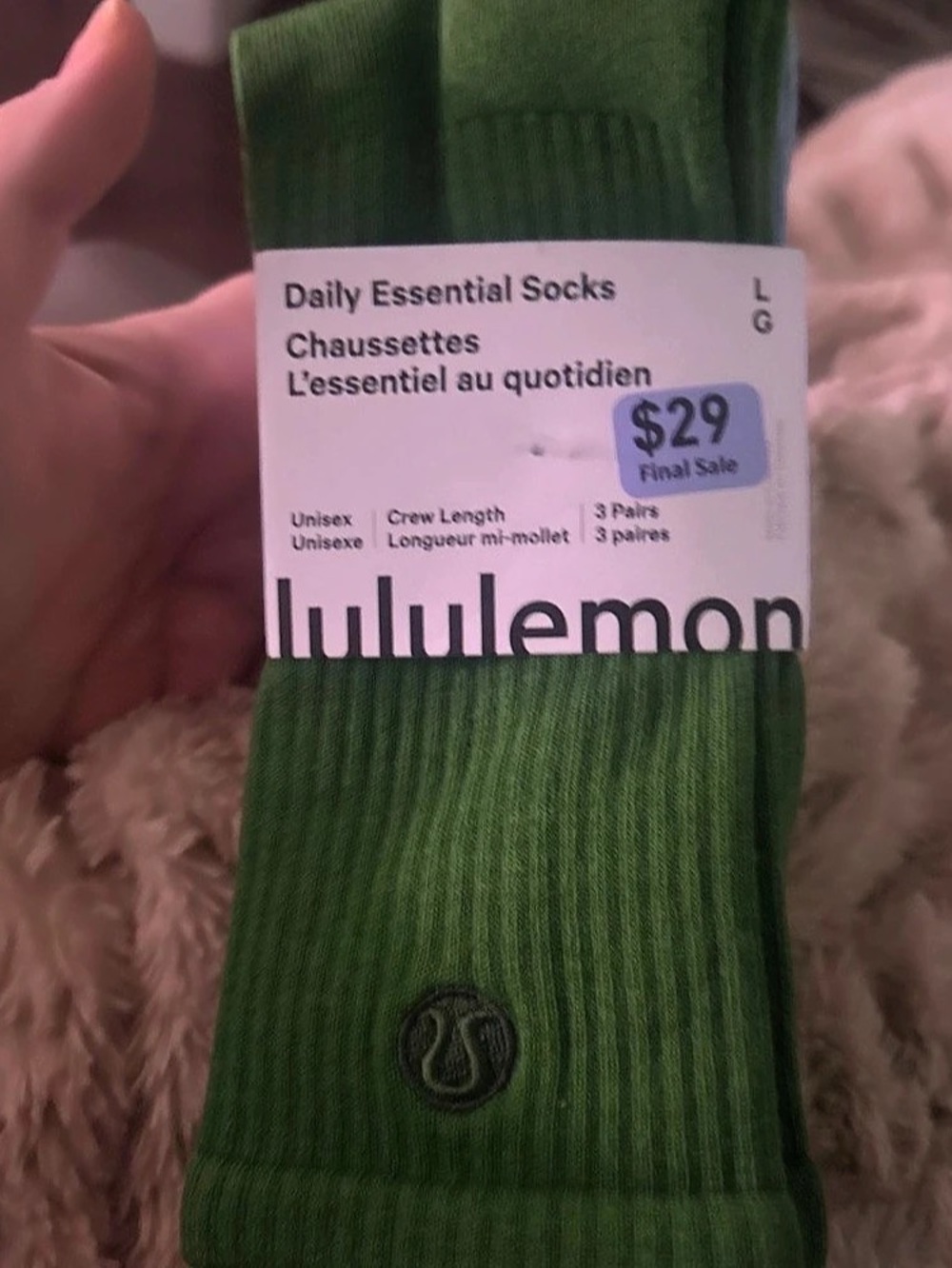lululemon Daily Essential Crew Socks 3 Pack Green & Blue Large
